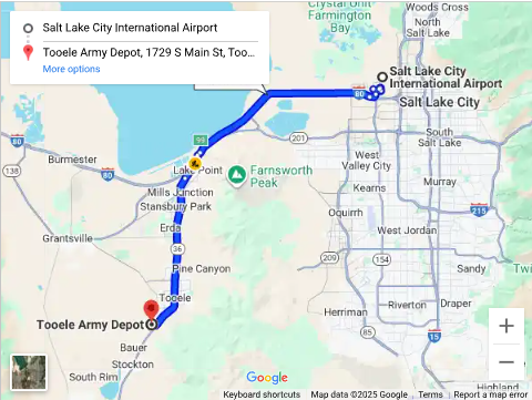 Photo of location map to Tooele Army Depot from Salt Lake City International Airport